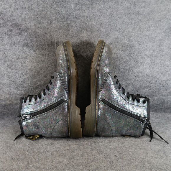 Dr Martens Shoes Kids 3 Boots Combat Delaney Crackle Iridescent Leather Docs Dm - Picture 11 of 14